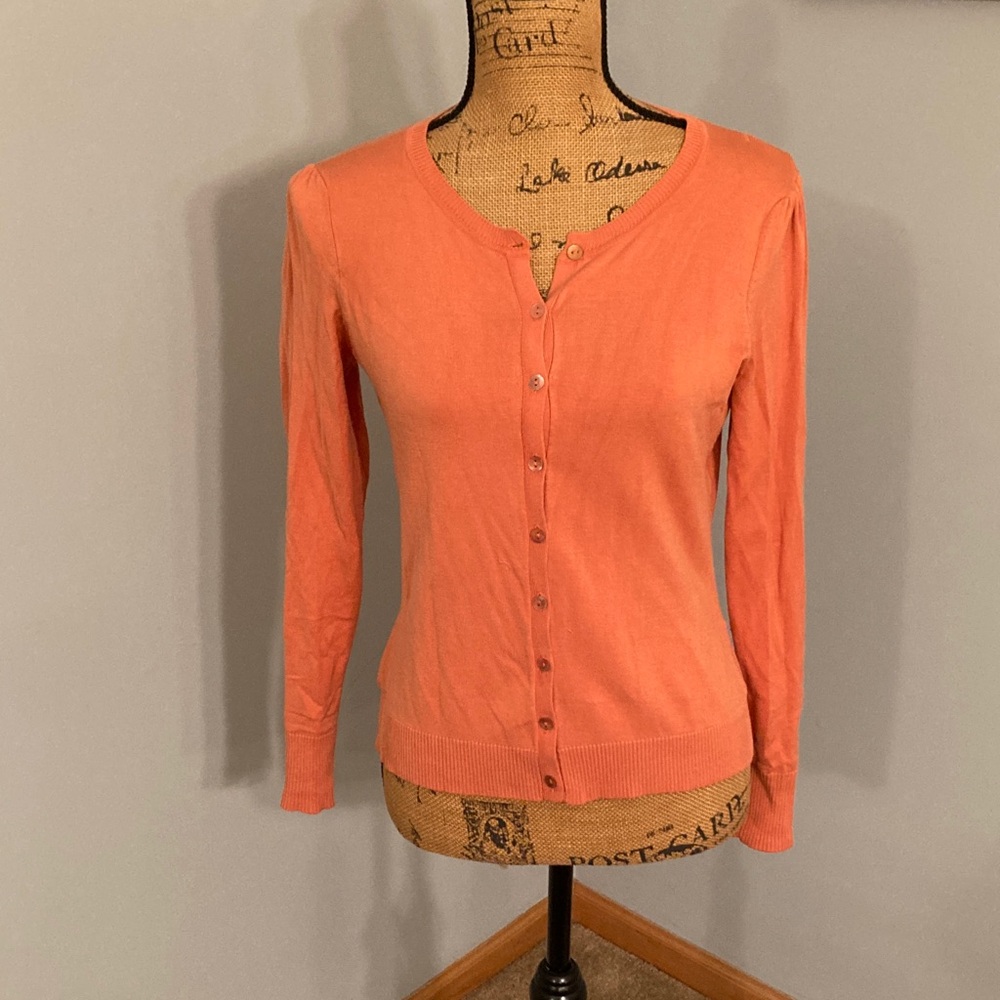Women's Salmon Color Cardigan Sweater *No size Tag-Chest 34" Length 21"